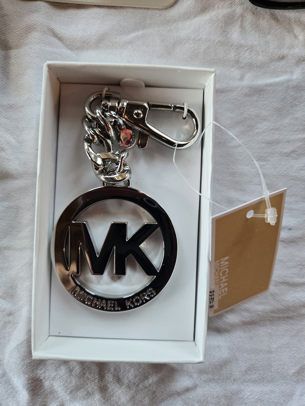 NWT Michael Kors Silver MK Circle Logo Key Chain/Bag Charm